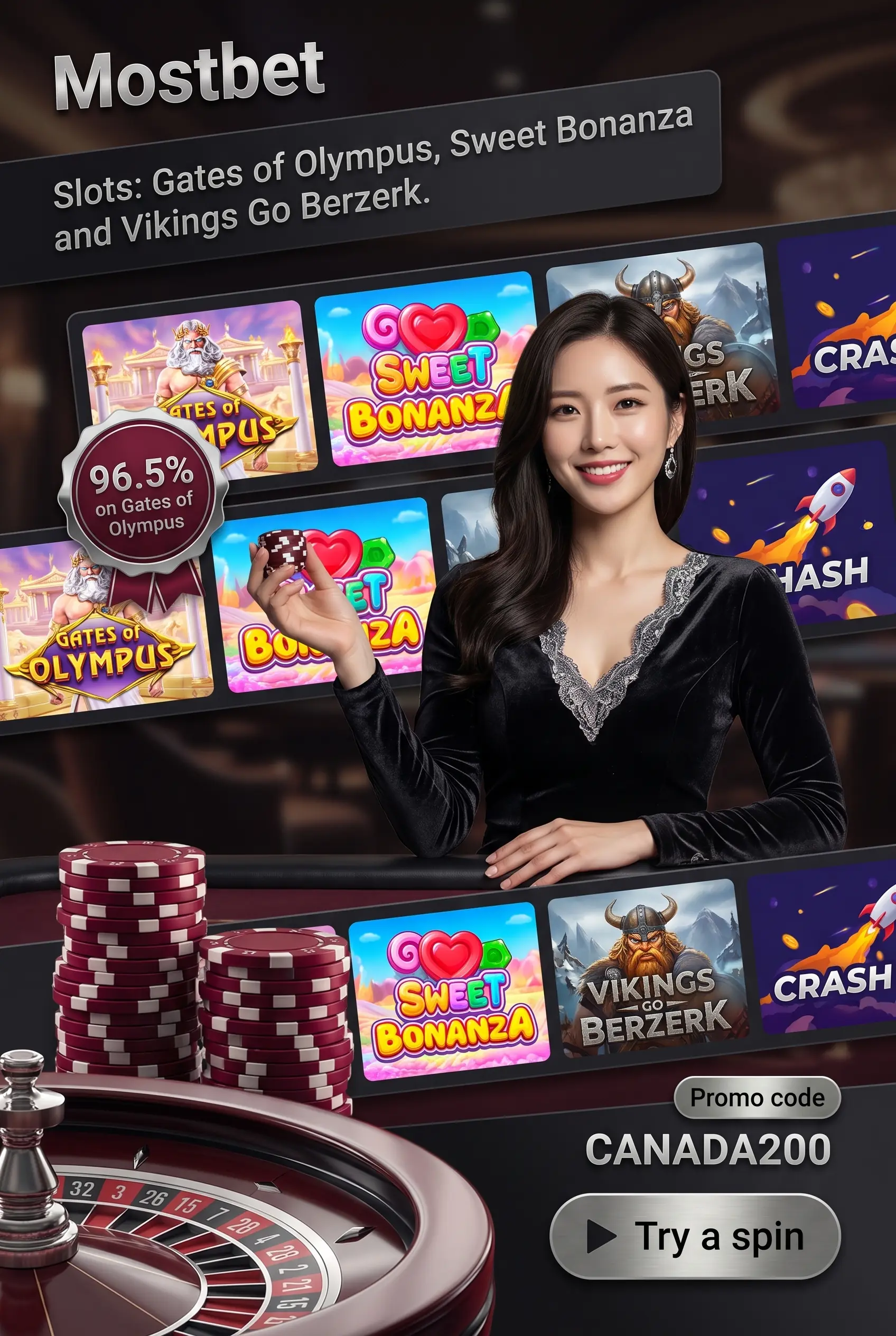 Mostbet casino section with slots and crash titles